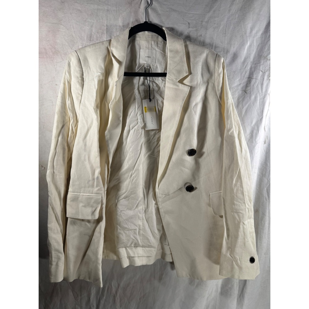 A Loves A Cream Linen Blend Double Breasted Blazer Jacket Ivory Womens Large